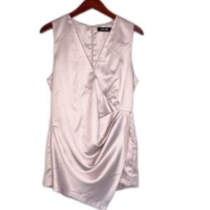 DO + BE Wrap Front Sleeveless Romper Size Large in Satin Rose Taupe